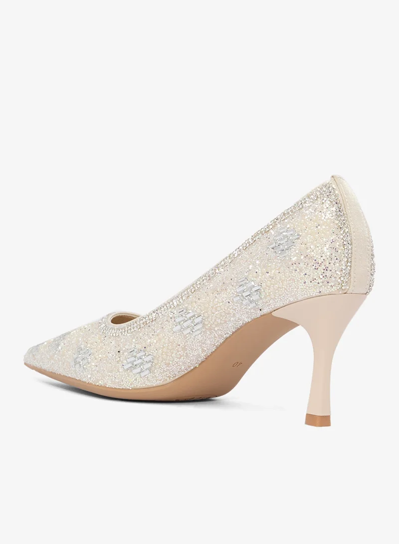 Ella Limited Edition Silver Rhinestone Embellished Detail Mid Heel Pumps for Women | Best Price UAE