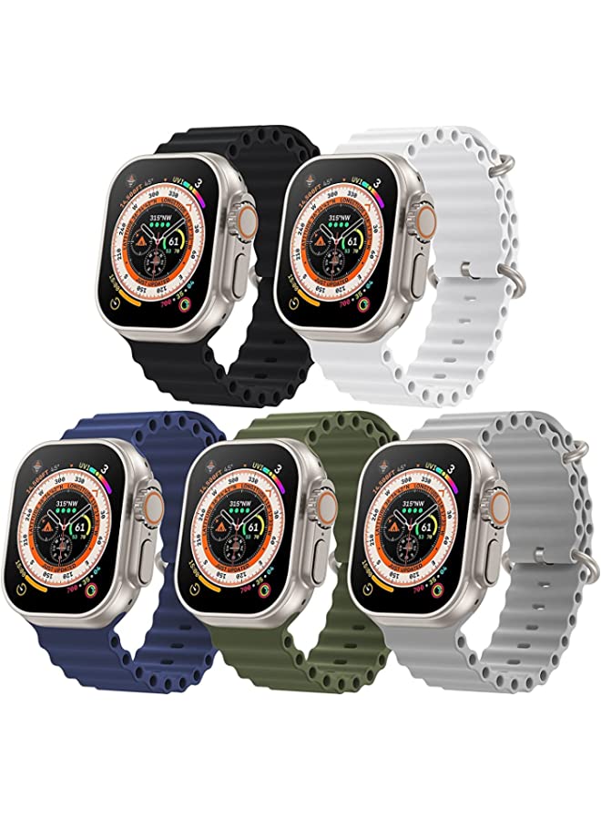 IAF 5 Pack Ocean Band Compatible with Apple Watch Ultra Band 49mm 45mm 44mm 42mm Men Women, Soft Silicone Sport Band Replacement Strap for Apple Watch Ultra iWatch Series 8,7 SE 6 5 4 3 2 1