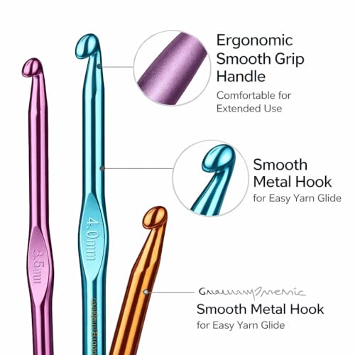 Golden Phoenix 12 Pcs Crochet Hook Set | Ergonomic Crochet Needles & Knitting Needles Kit for Beginners & Professionals | Smooth Grip Handles | Complete Crochet & Knitting Needle Set - Image 2