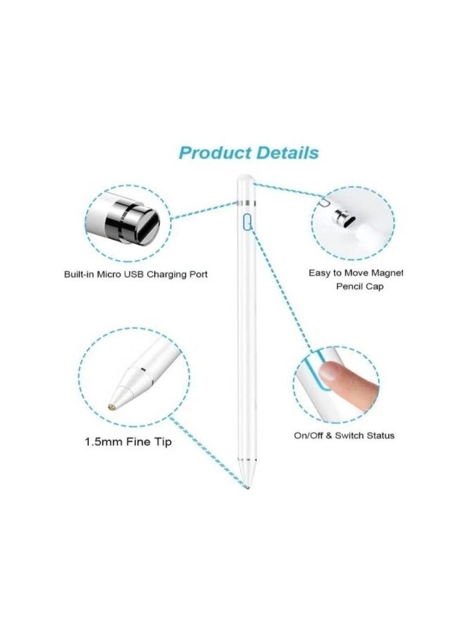 Active Stylus Digital Pen For All iPhones iPad Android Tablets And Phones White - Image 2