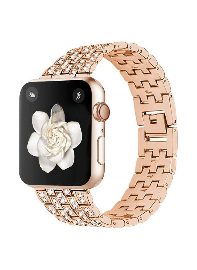 Generic - Stainless Steel Full Inlaid Iwatch567 Band Ladies Five Bead Bracelet Wristband Digital Computer Smart Watch Band-Color:Silver-Specifications:22mm --- Without Connector - Image 1