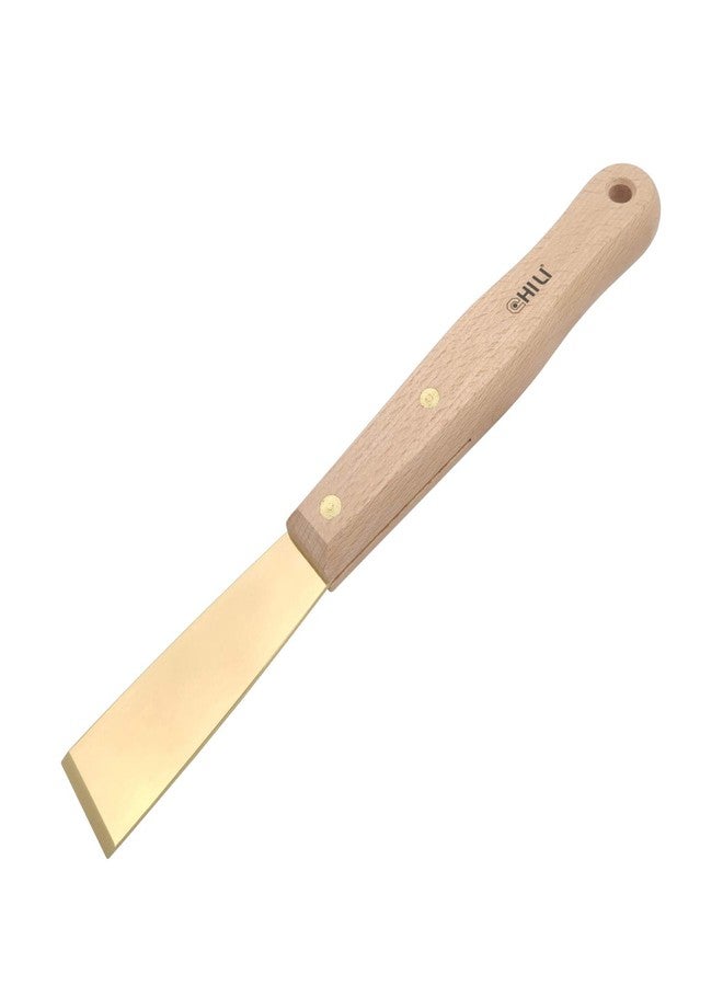CHILI Tools 1-1/4" Brass Scraper With Long Beech Wooden Handle, Non-Scratch, Non-Spark, Non-Magnetic, Made In Taiwan - Image 1