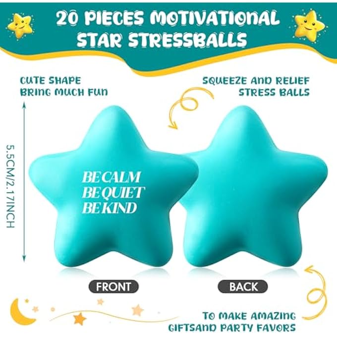 Jerify 120 Pcs Star Stress Balls with Quotes Motivational Stress Relief Ball Inspirational Star Stress Toy Bulk Gifts for Coworkers Kids Adults Stress Anger Fidget Relief Hand Exercise - Image 2