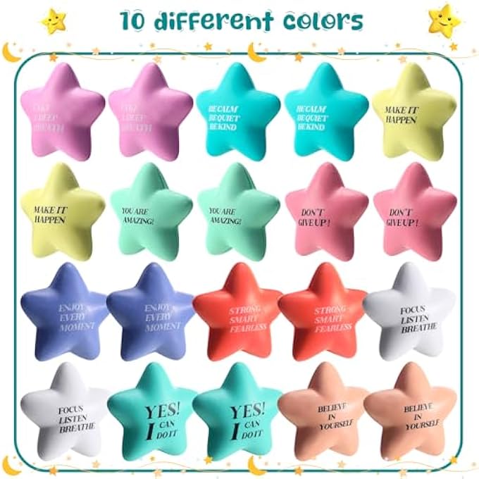 Jerify 120 Pcs Star Stress Balls with Quotes Motivational Stress Relief Ball Inspirational Star Stress Toy Bulk Gifts for Coworkers Kids Adults Stress Anger Fidget Relief Hand Exercise - Image 3