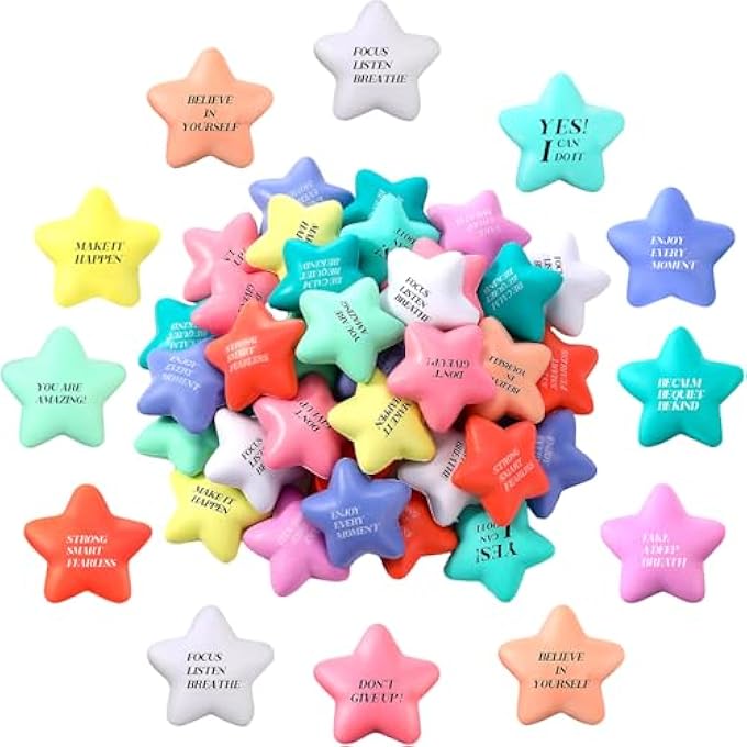 Jerify 120 Pcs Star Stress Balls with Quotes Motivational Stress Relief Ball Inspirational Star Stress Toy Bulk Gifts for Coworkers Kids Adults Stress Anger Fidget Relief Hand Exercise - Image 1