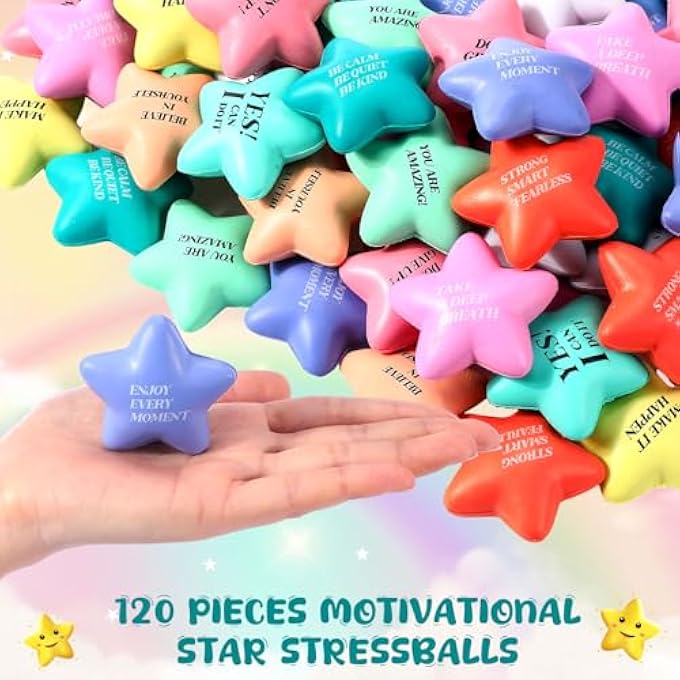 Jerify 120 Pcs Star Stress Balls with Quotes Motivational Stress Relief Ball Inspirational Star Stress Toy Bulk Gifts for Coworkers Kids Adults Stress Anger Fidget Relief Hand Exercise - Image 4
