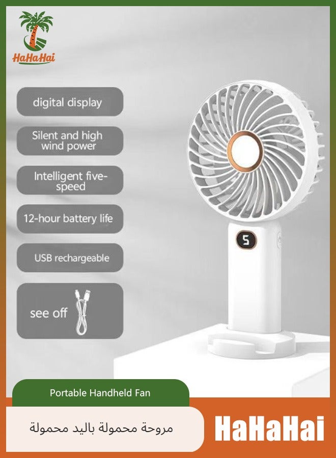 HaHaHai Portable Handheld Fan, 2400mAh Battery Powered Fan with LED Display, Handheld/Desktop Combination One Person Mini Fan, 5 Speed Lash Fan - Image 1