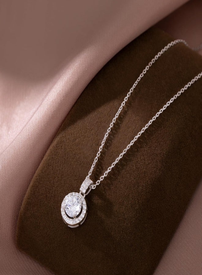SLUYNZ 925 Sterling Silver Round Halo CZ Pendant Necklace for Women Teen Girls Halo Cubic Zirconia Chain Necklace Choker (A-SILVER) - Image 2