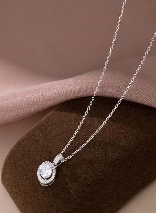 SLUYNZ 925 Sterling Silver Round Halo CZ Pendant Necklace for Women Teen Girls Halo Cubic Zirconia Chain Necklace Choker (A-SILVER) - Image 3