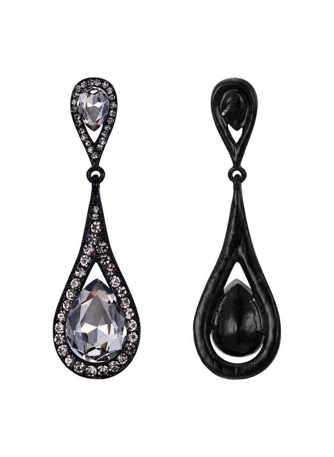 EVER FAITH - Women'S Rhinestone Crystal Dangle Earrings, Art Deco Bridal Prom Waterdrop Banquet Pierced Earrings Grey Black-Tone - Image 1