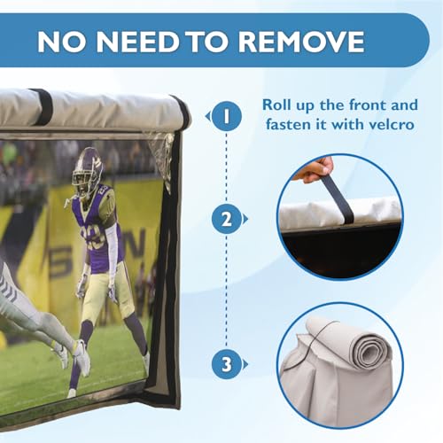 Bozzcovers Outdoor TV Cover 48, 49, 50 inch - WITH FRONT FLAP - Weatherproof, Waterproof protection, Soft Interior, With Bottom cover - Gray - Image 4
