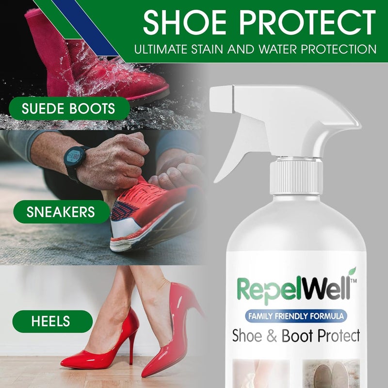 RepelWell Boot and Shoe Protect (24oz) Stain & Water Repellent Spray – Non-Toxic, Eco-Friendly Family & Pet-Safe Formula Sprays on Clear to Protect Fabric, Leather & Suede Footwear - Image 3