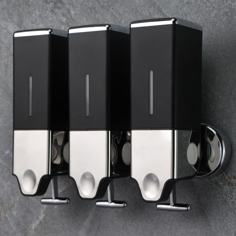 prosfalt 3 x 500ml per Cup Wall Mounted Manual Soap Dispenser for Home Bath Kitchen Hotels Restaurants Shower and Lotion Dispenser Black