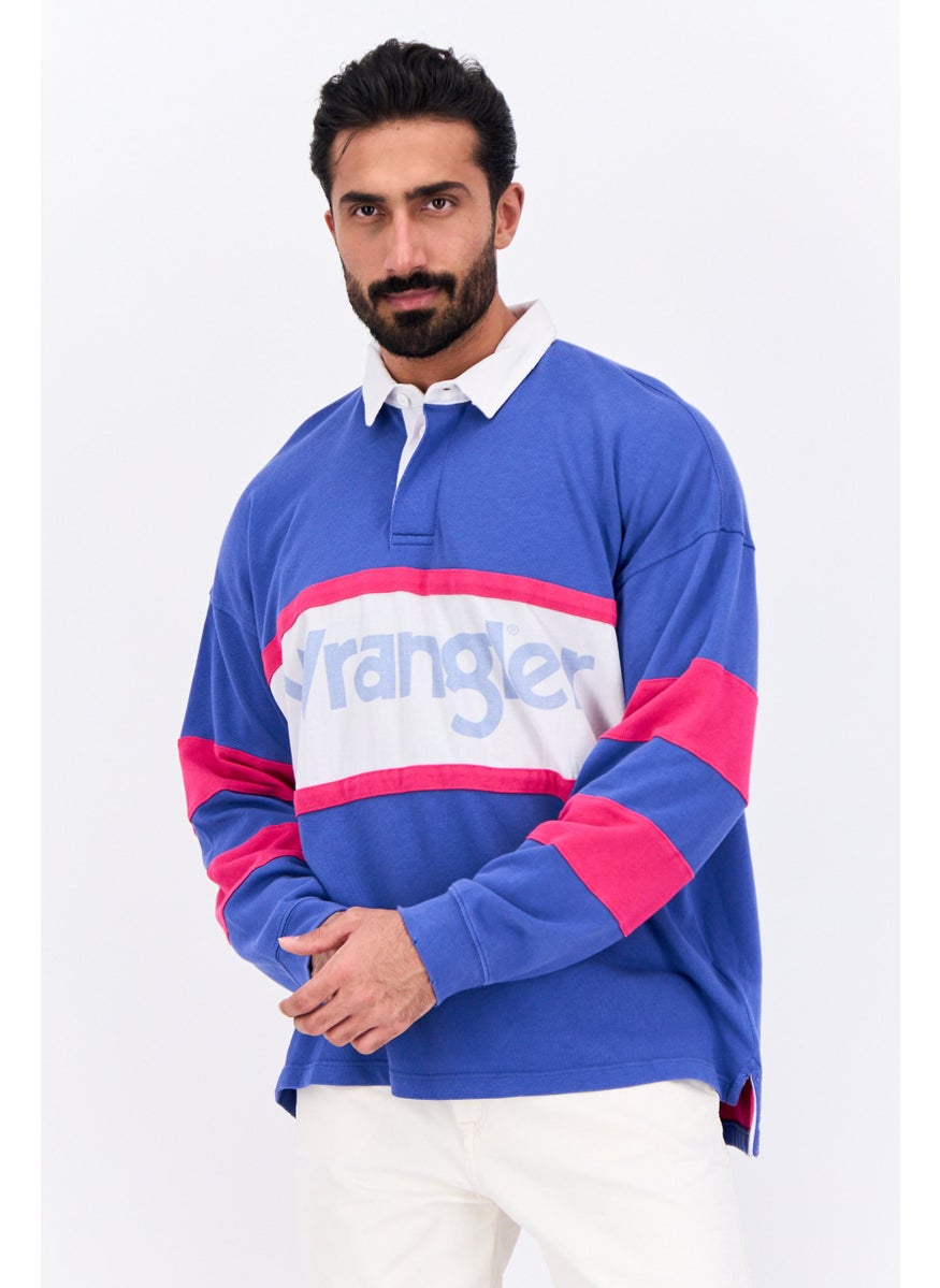 Wrangler - Men Spread Collar Brand Logo Long Sleeves Sweatshirt, Crisp Blue Combo - Image 1