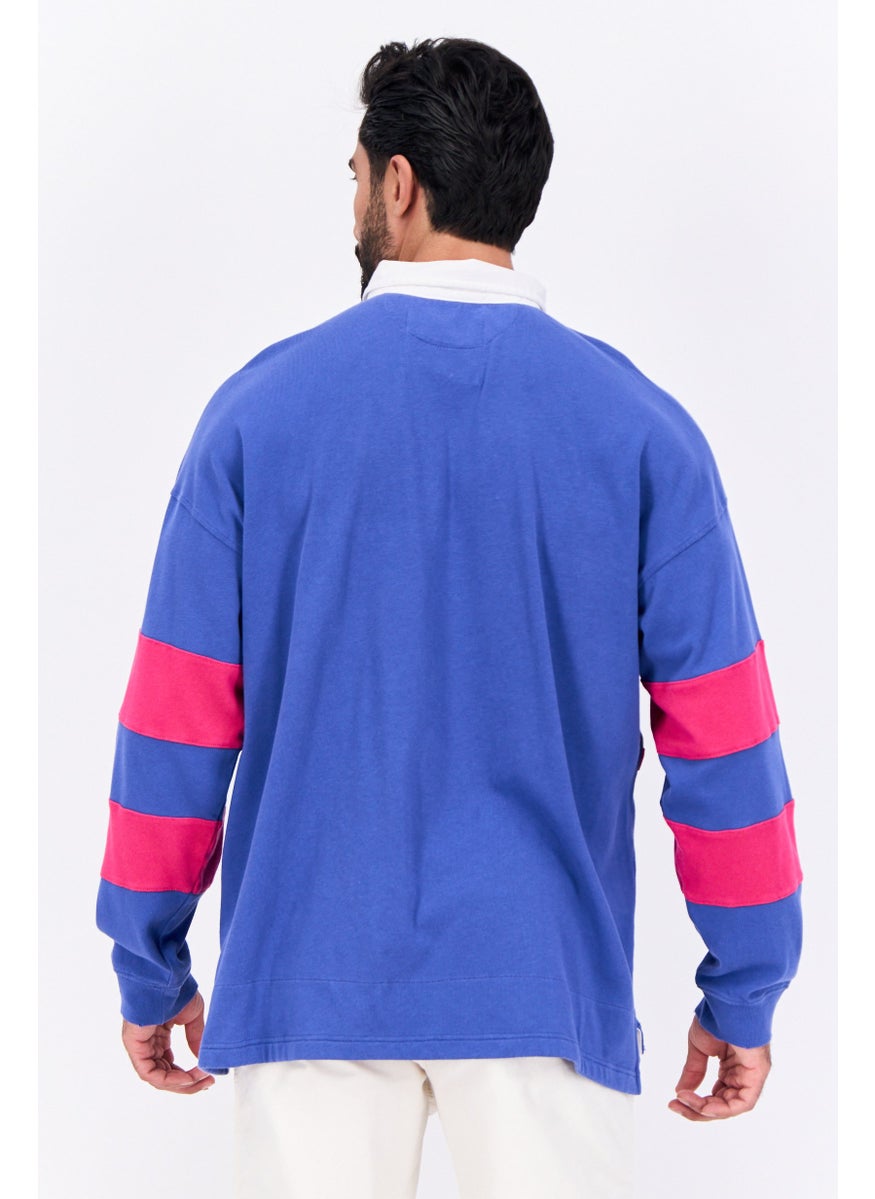 Wrangler - Men Spread Collar Brand Logo Long Sleeves Sweatshirt, Crisp Blue Combo - Image 1