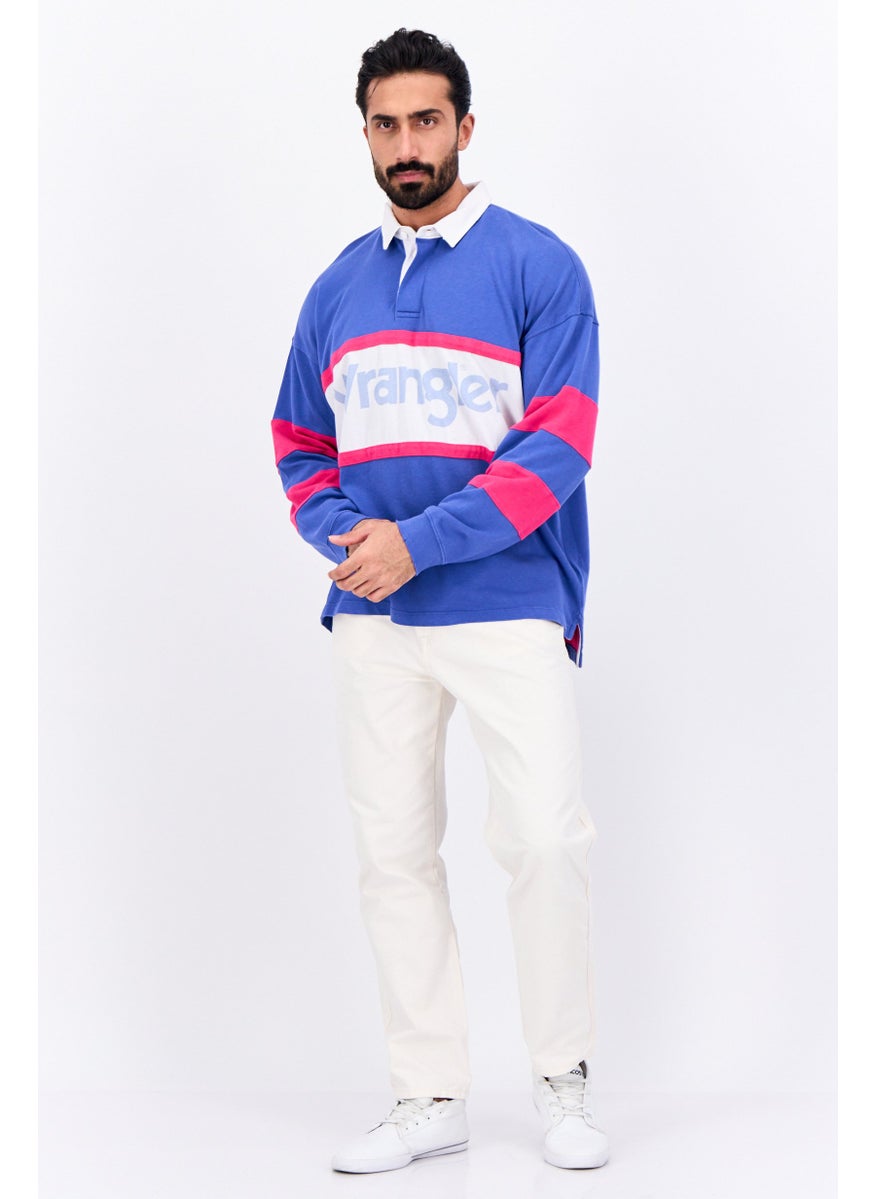 Wrangler - Men Spread Collar Brand Logo Long Sleeves Sweatshirt, Crisp Blue Combo - Image 1
