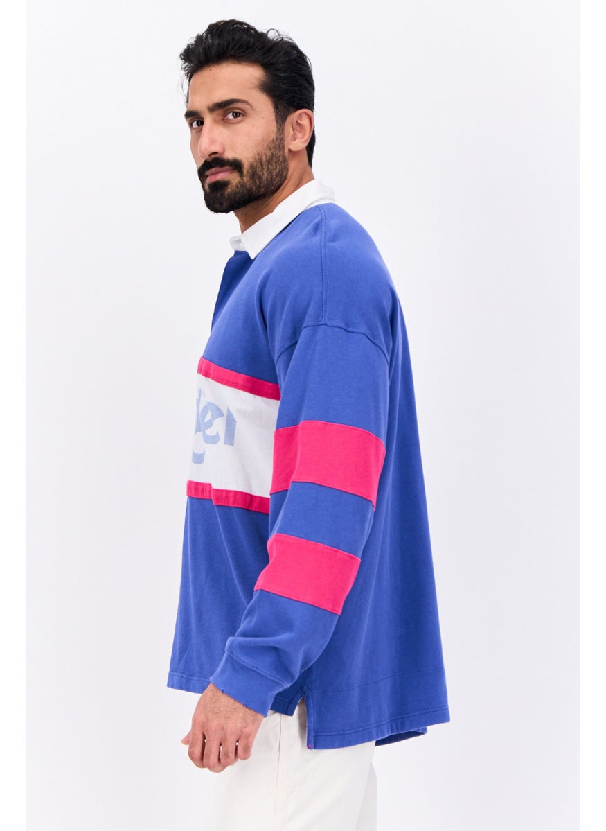 Wrangler - Men Spread Collar Brand Logo Long Sleeves Sweatshirt, Crisp Blue Combo - Image 1