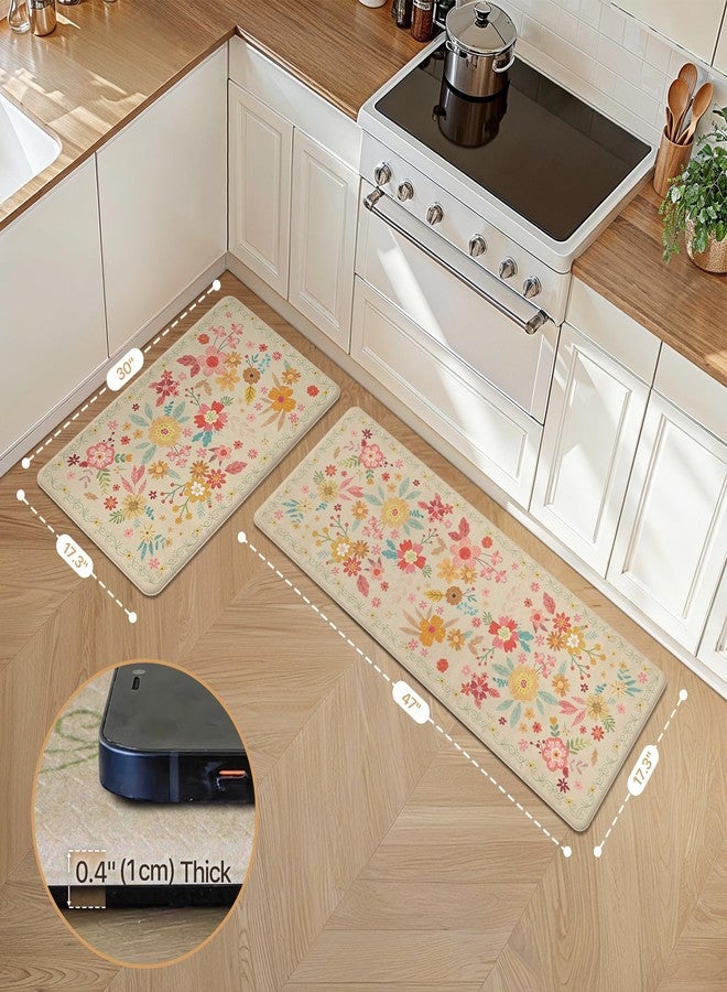 GENIMO Kitchen Mats for Floor 2PCS, Cushioned Kitchen Rugs Non Slip Washable, Farmhouse Anti Fatigue Mat Waterproof, Comfort Standing Mat Rug for Office, Home, Laundry, 17.3"x47"+17.3"x30", Beige - Image 2