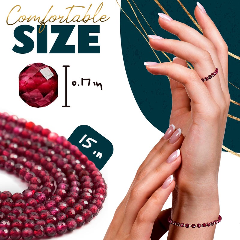 Reluen Faceted Ruby Gemstone Beads – 15" Strand of 4mm Durable Round Polished Ruby Beads, Great for Handmade Holiday Jewelry and Crafts, Bracelets, Earrings and DIY Projects | Vibrant Color and Smooth Finish - Image 2