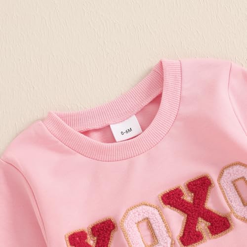 DNOMAID YZARC Toddler Baby Girl Valentines Outfit Letter Embroidery Crewneck Sweatshirt Top Heart Flare Pants Clothes Set (A-Pink, 2-3T) - Image 4