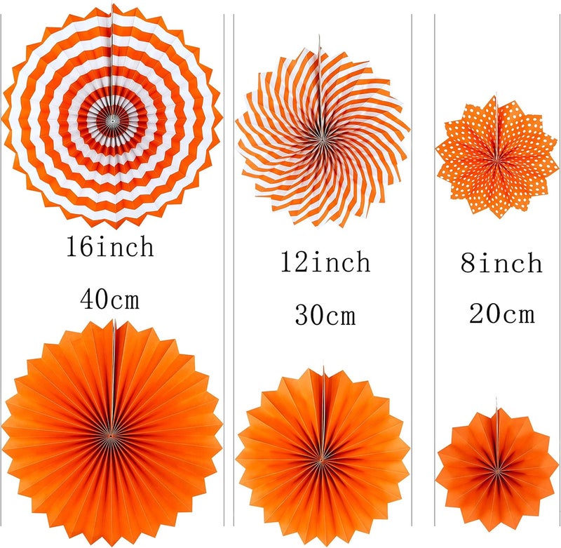 AKIO CRAFT Black Orange Party Hanging Paper Fans Party Ceiling Hangings Halloween Baby Shower Birthday Wedding Party Decorations, 12pc - Image 3