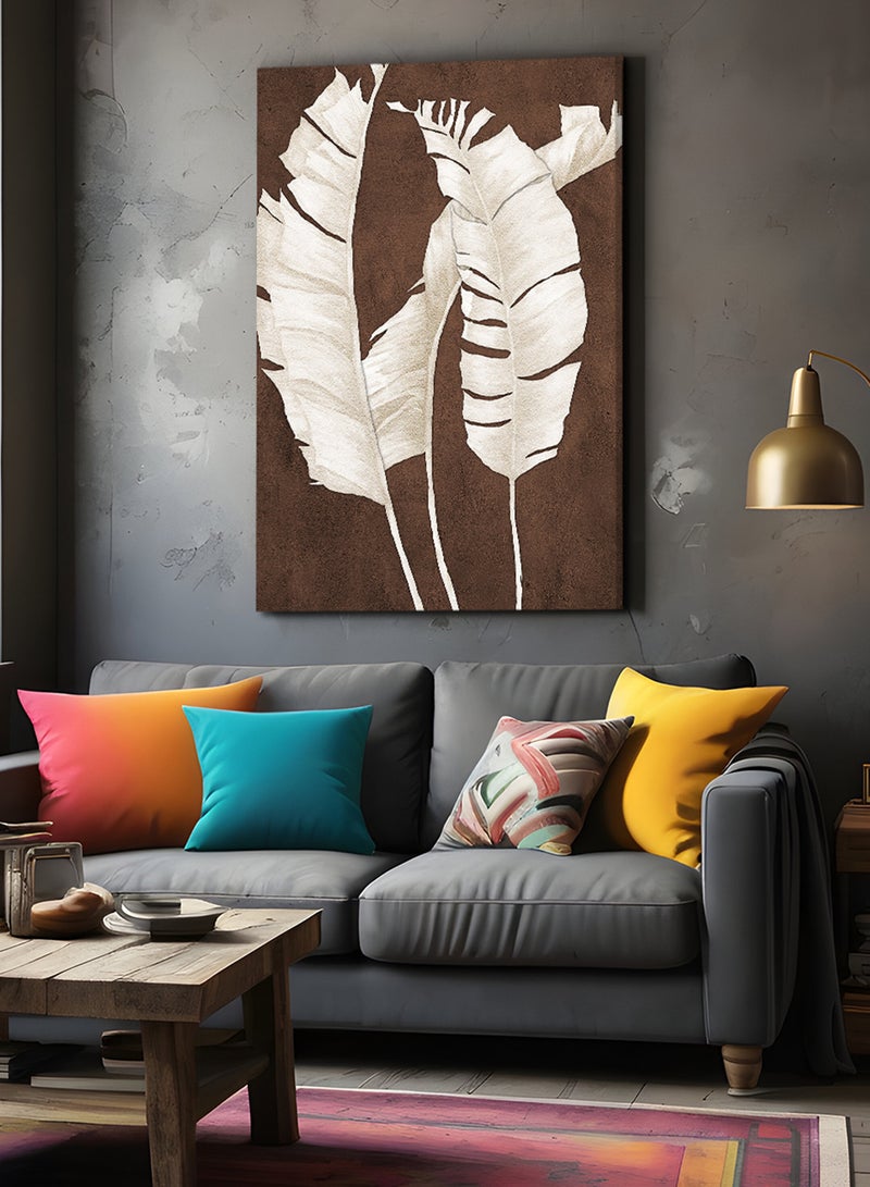 LOWHA Framed Canvas Wall Art Stretched Over Wooden Frame, Tropical Leaves Abstract Painting - Image 2