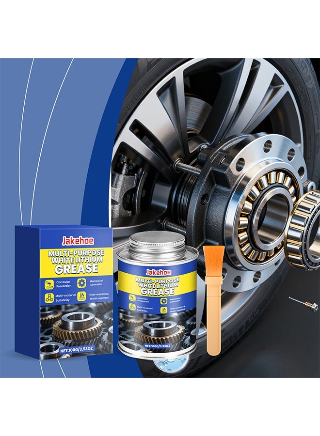 Jakehoe Multi-Purpose White Lithium Grease, White Lithium Lubricant, 100g White Multi-Purpose Grease with Brush, Track Rail Lube, for Chains Bearing Hinge Industrial Marine Door Window Motor - Image 2