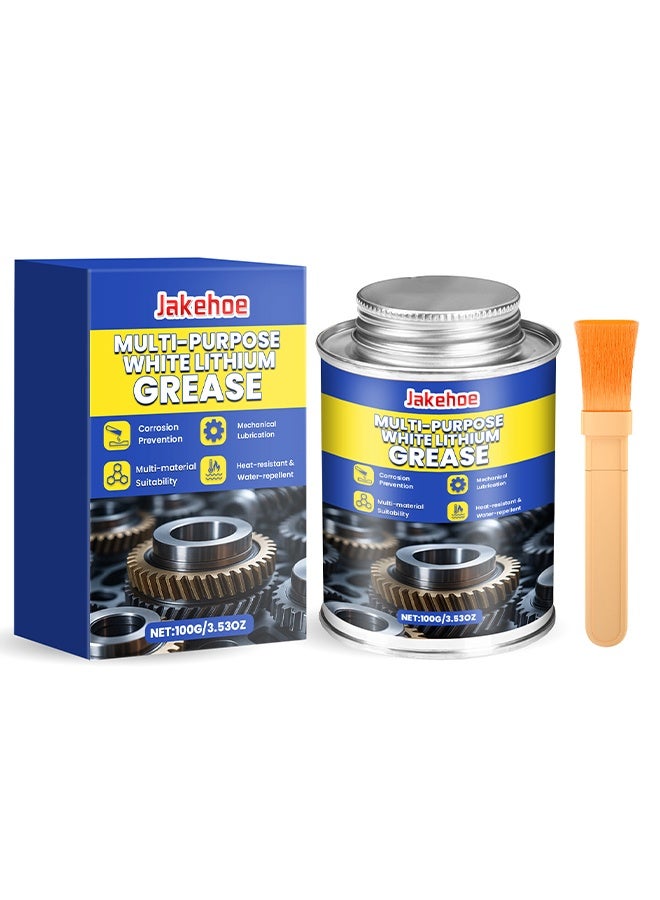 Jakehoe Multi-Purpose White Lithium Grease, White Lithium Lubricant, 100g White Multi-Purpose Grease with Brush, Track Rail Lube, for Chains Bearing Hinge Industrial Marine Door Window Motor - Image 1