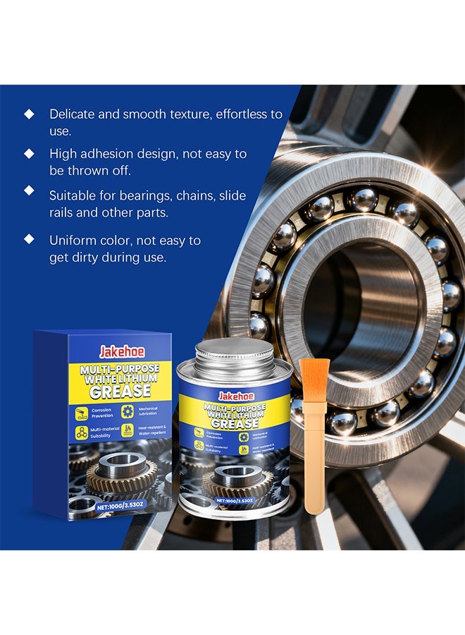 Jakehoe Multi-Purpose White Lithium Grease, White Lithium Lubricant, 100g White Multi-Purpose Grease with Brush, Track Rail Lube, for Chains Bearing Hinge Industrial Marine Door Window Motor - Image 3