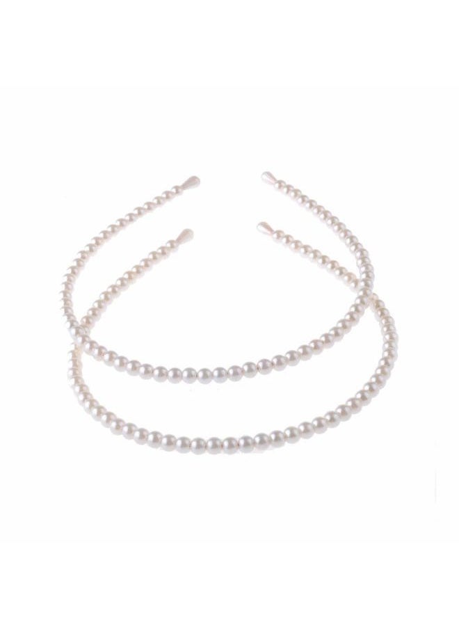 Aysekone - 2 Pack Simple Design Imitation Pearl Headband Lady Full Pearl Bead Fashion Stylish Headband Wedding Party Bridal Hair Hoop - Image 1