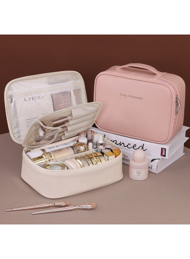 Large Capacity Waterproof Makeup Travel Bag with Compartments Portable Cosmetic Toiletry Organizer for Women Girls Everyday Use - Image 4