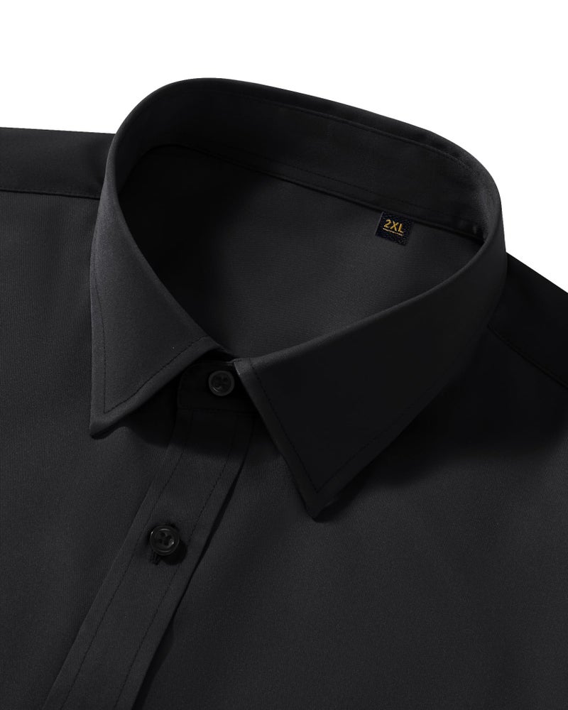 Lusead Mens Black Button Down Shirt Slim fit Long Sleeve Stretch Wrinkle Formal Satin Tuxedo Dress Shirt for Men Sessions - Image 3