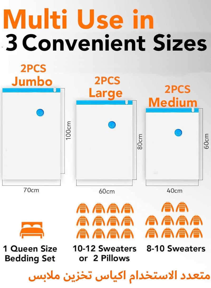 YIM-VIBEHAUS Plastic Vacuum Seal Bag Vacuum Storage Bags with Pump Electric, 6 Pack (2 Jumbo, 2 Large, 2 Medium) Vacuum Seal Storage Bags, Reusable Vacuum Bags for clothes, Mattress, Blanket, Duvets, Pillows, Comforters, Quilt, Travel - Image 2