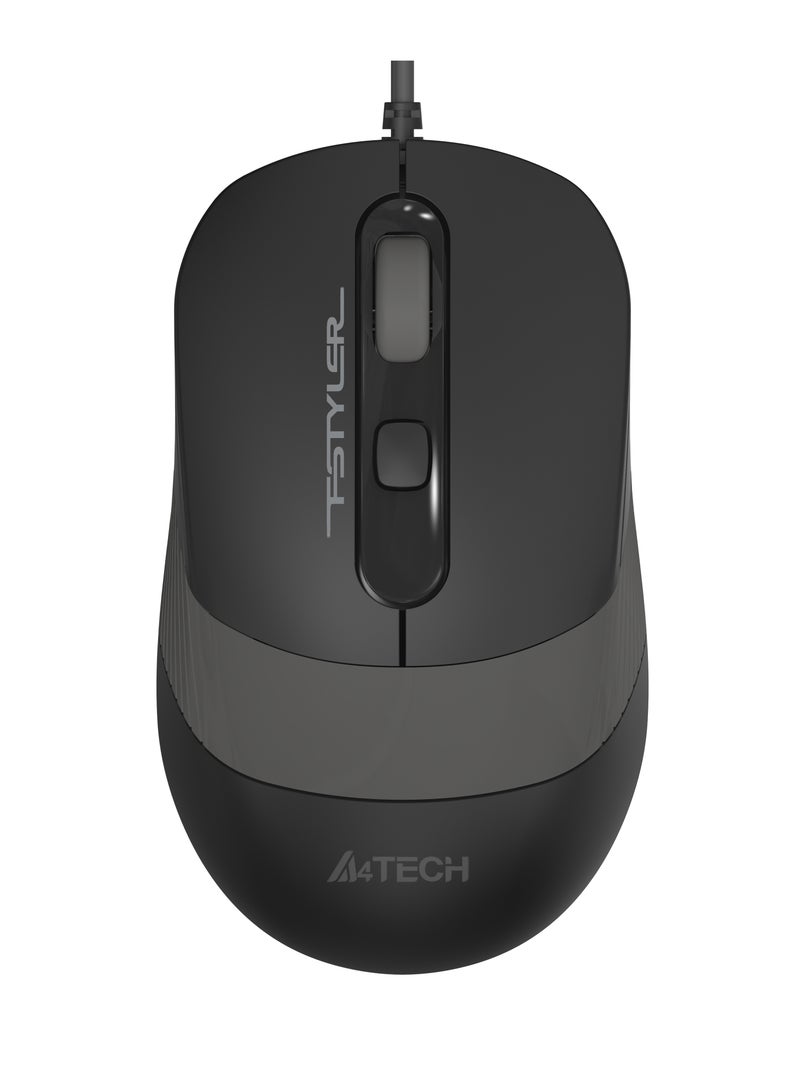A4TECH Fstyler Silent Wired Mouse FM10ST, Dust-Resistant Wheel, Suitable for all device with USB-C and USB-A port, Adjustable 1600 DPI, Black - Image 1