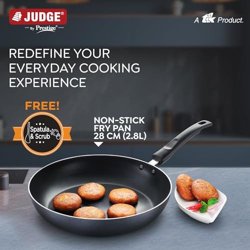 Judge By Prestige 28Cm (2.8L) Everyday Non-Stick Fry Pan (Aluminium) |Low Oil Cooking | Easy to Clean |Cool Touch Handle, Black - Image 2