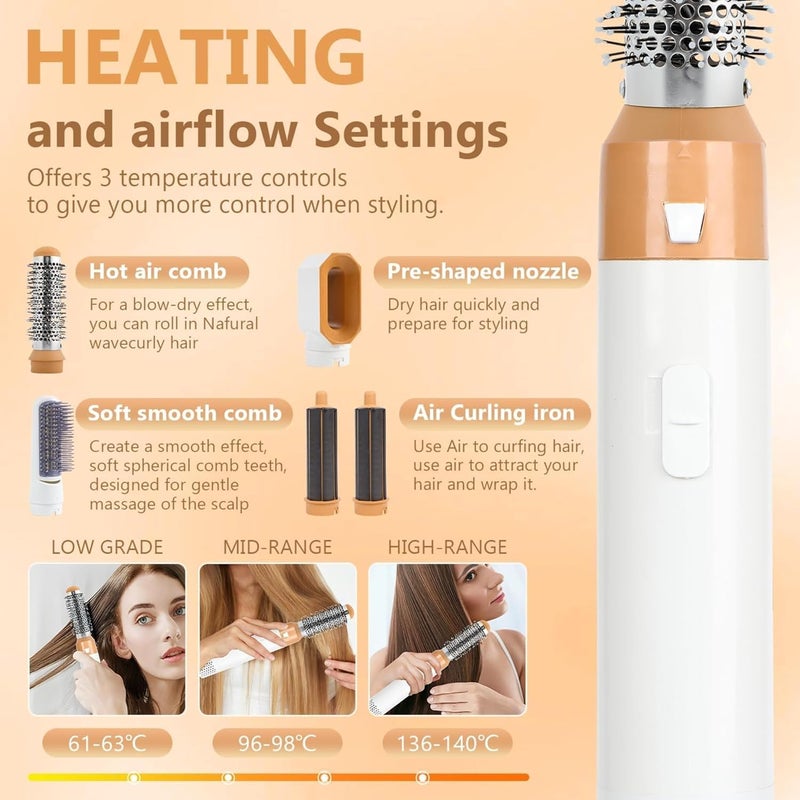 Tech King Techking 15 YEARS WARRANTY 5-in-1 Hair Styler & Hot Air Brush – Airwrap Styler with Negative Ion Technology, Adjustable Heat & Speed Settings for Straightening, Curling, and Volumizing - BROWN - Image 3