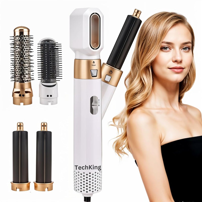 Tech King Techking 15 YEARS WARRANTY 5-in-1 Hair Styler & Hot Air Brush – Airwrap Styler with Negative Ion Technology, Adjustable Heat & Speed Settings for Straightening, Curling, and Volumizing - BROWN - Image 1