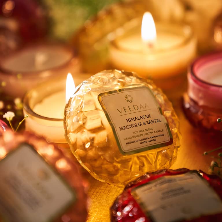 VEEDAA Himalayan Magnolia Santal Crystal Glass Soy Scented Candle Burns 15 Hours - Image 3