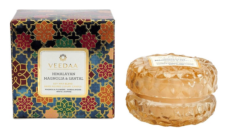 VEEDAA Himalayan Magnolia Santal Crystal Glass Soy Scented Candle Burns 15 Hours - Image 2
