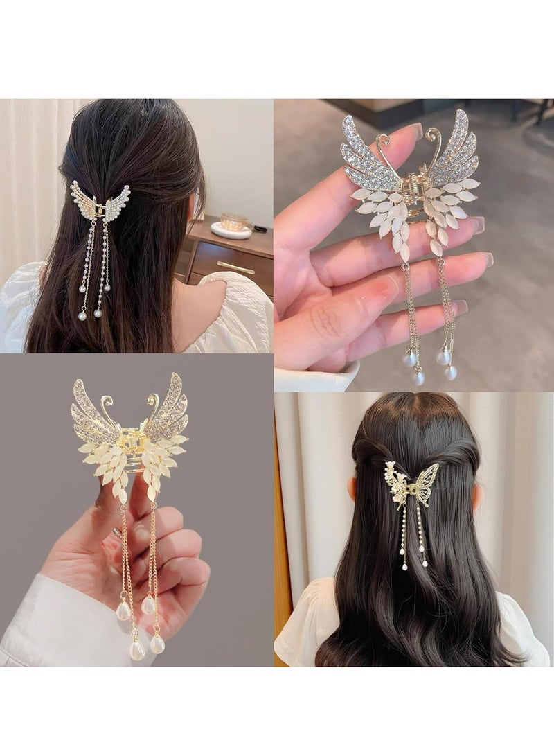 Oasisgalore Pack of 3 Small Gold Metal Butterfly Hair Clips with Fringe, Pearls, and Rhinestones for Women and Girls.  - Image 3