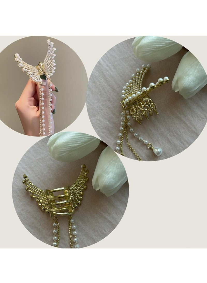 Oasisgalore Pack of 3 Small Gold Metal Butterfly Hair Clips with Fringe, Pearls, and Rhinestones for Women and Girls.  - Image 4