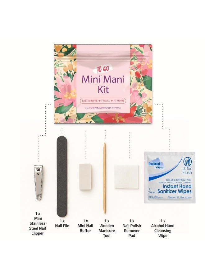 pH Advantage Mini Mani Kit – Disposable Manicure Set with Nail Clipper, File, Buffer, Cuticle Stick & Polish Remover Pad – Compact One-Time Use Nail Care Kit for Travel, Purse, Desk, or Car (Pink) - Image 2
