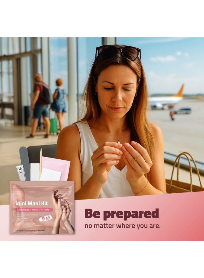 pH Advantage Mini Mani Kit – Disposable Manicure Set with Nail Clipper, File, Buffer, Cuticle Stick & Polish Remover Pad – Compact One-Time Use Nail Care Kit for Travel, Purse, Desk, or Car (Pink) - Image 3