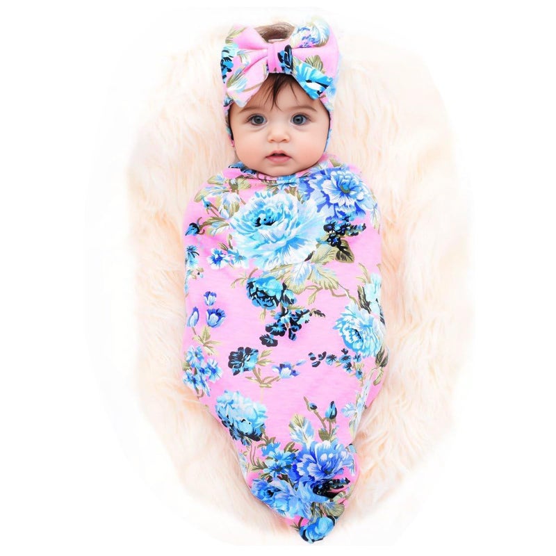 Galabloomer Newborn Swaddle Blanket with Headband Set Baby Girl Receiving Blanket - Image 1