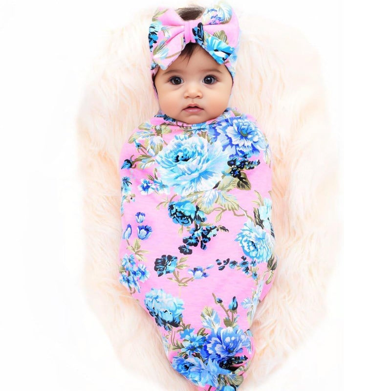 Galabloomer Newborn Swaddle Blanket with Headband Set Baby Girl Receiving Blanket - Image 2