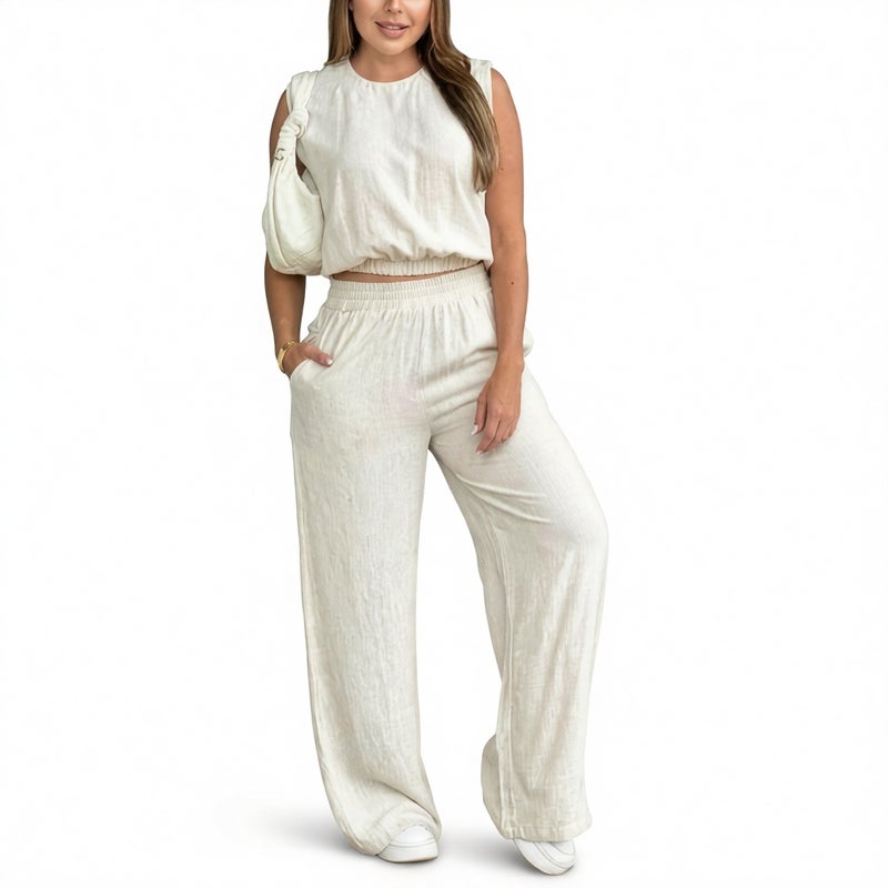 Women's Summer Casual Sleeveless Top and Straight Leg Pants Set - Image 1