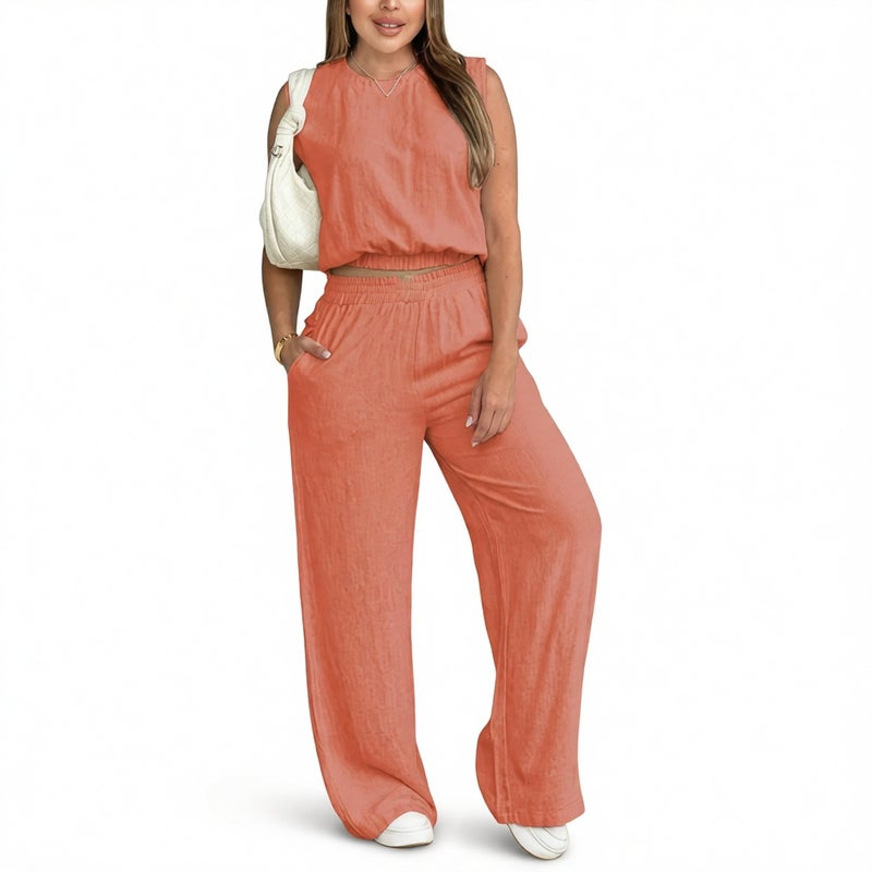 Women's Summer Casual Sleeveless Top and Straight Leg Pants Set - Image 5