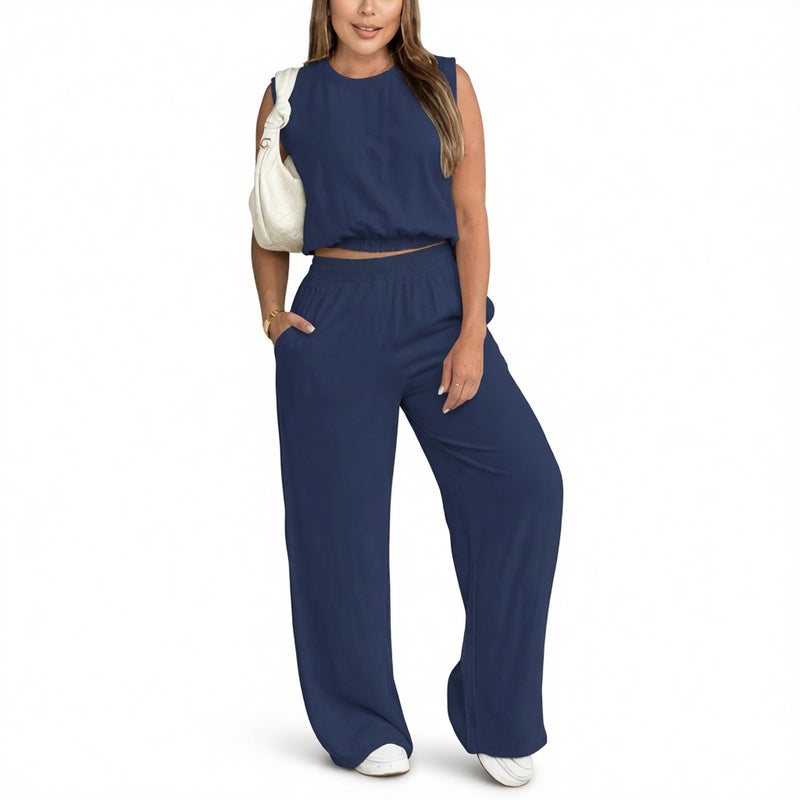 Women's Summer Casual Sleeveless Top and Straight Leg Pants Set - Image 4