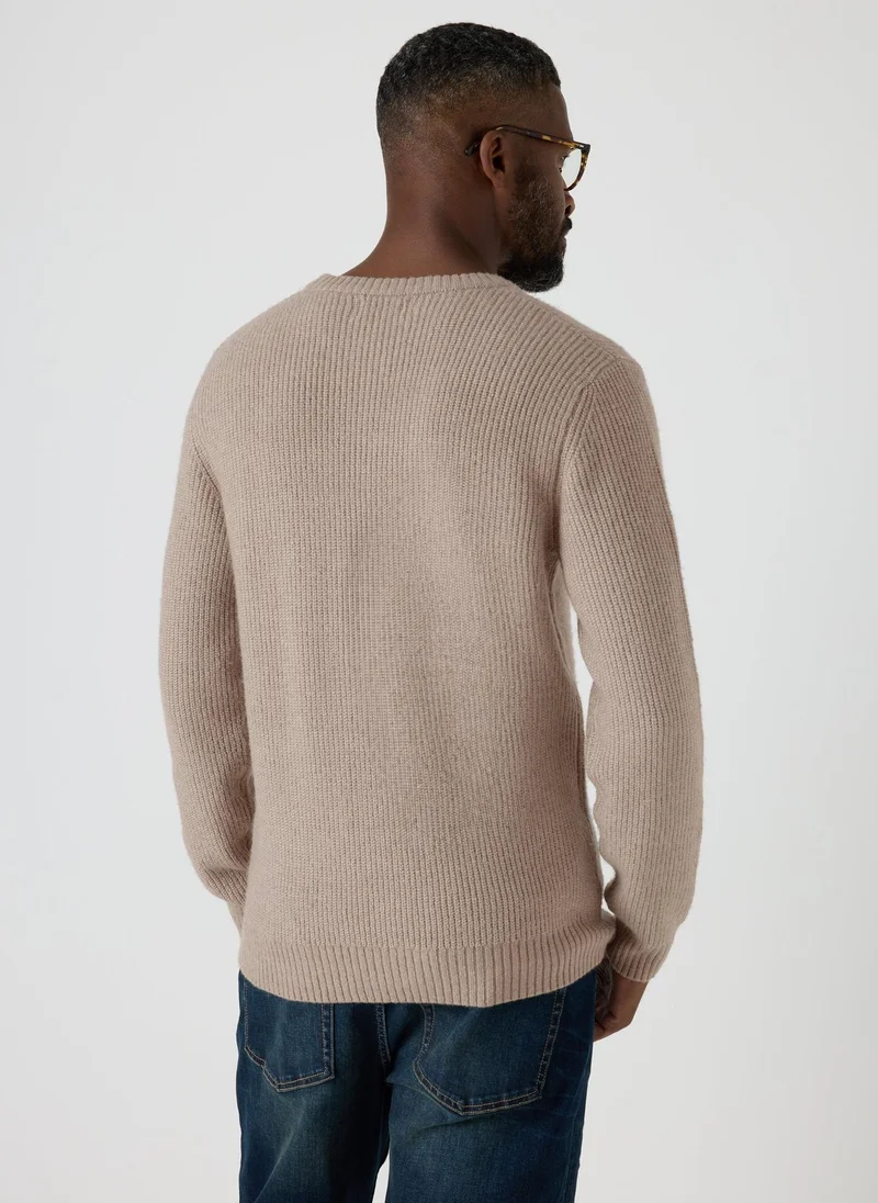 Matalan Stone Ribbed Crew Neck Jumper
