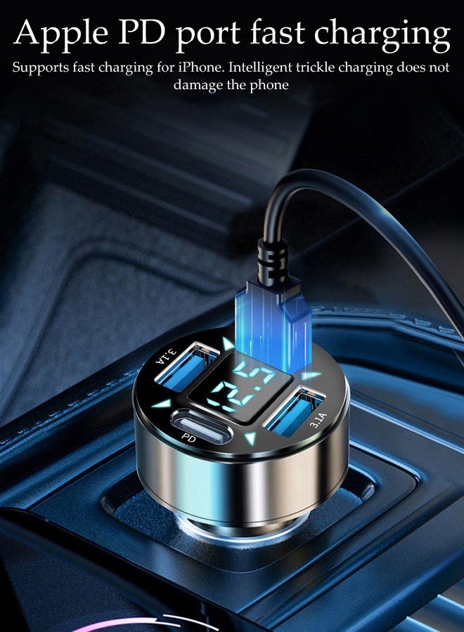 DUNISO Fast  Car Charger with 3 USB Port and 1 Type-C Port ，Multi function Dual USB port vehicle power adaptors,LED digital display,Suitable for iPhone ,Galaxy, Huawei and other mobile phone - Image 5